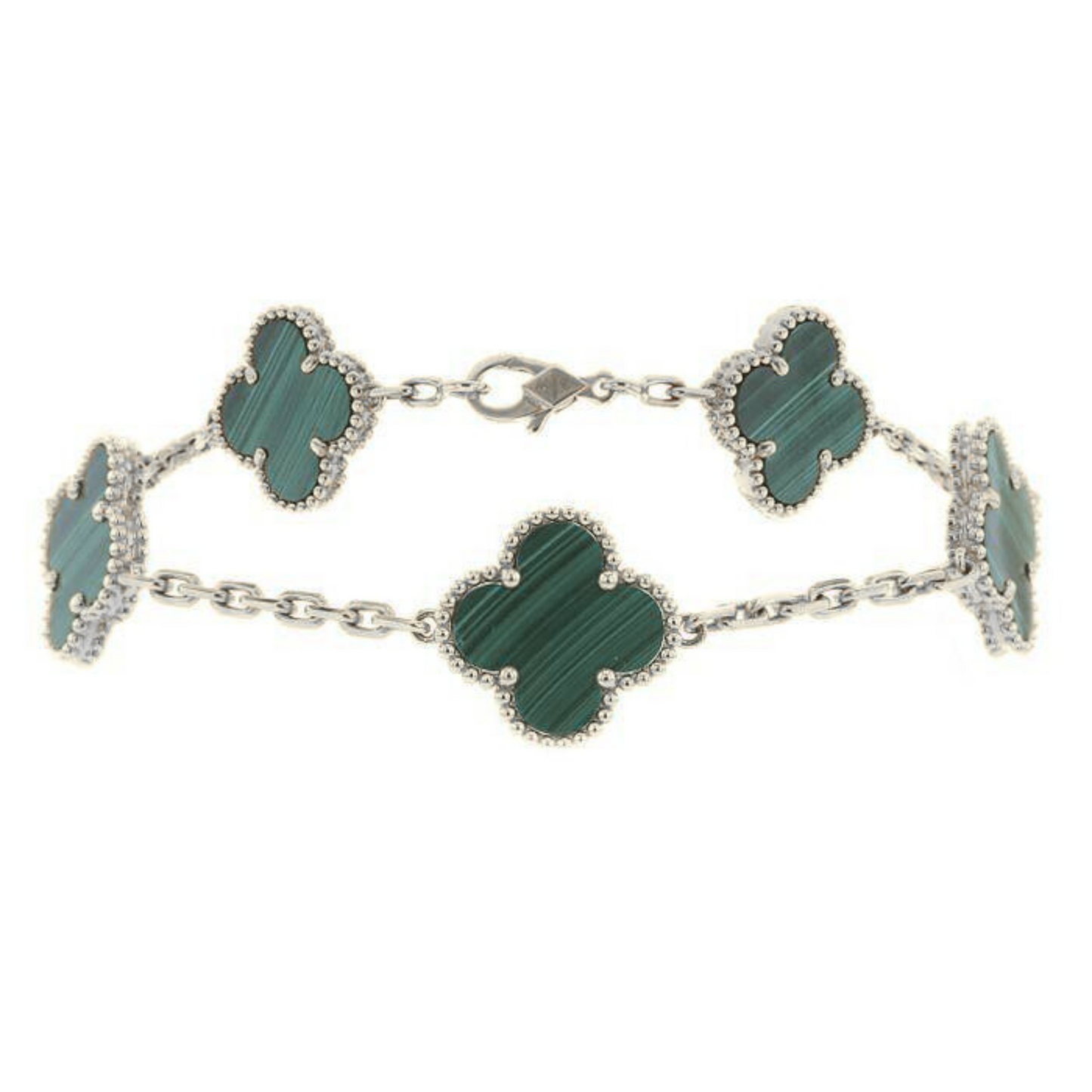 CURB CHAIN VAN CLEEF ALHAMBRA GREEN MALACHITE WHITE GOLD