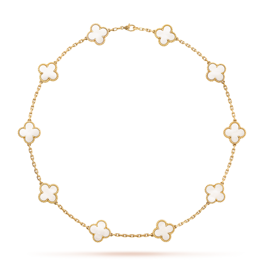 VINTAGE ALHAMBRA NECKLACE 7 PATTERNS WHITE MOTHER OF PEARL