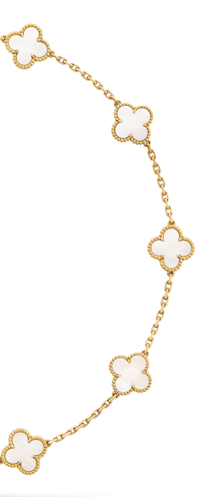 VINTAGE ALHAMBRA NECKLACE 7 PATTERNS WHITE MOTHER OF PEARL