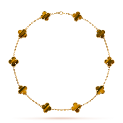 VINTAGE ALHAMBRA 7 NECKLACE WITH BROWN TIGER EYE PATTERNS