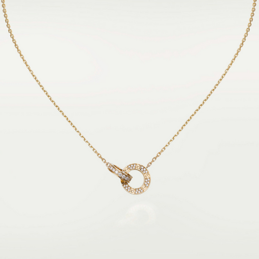 CARTIER DOUBLE PENDANT NECKLACE WITH RHINESTONE LOVE GOLD