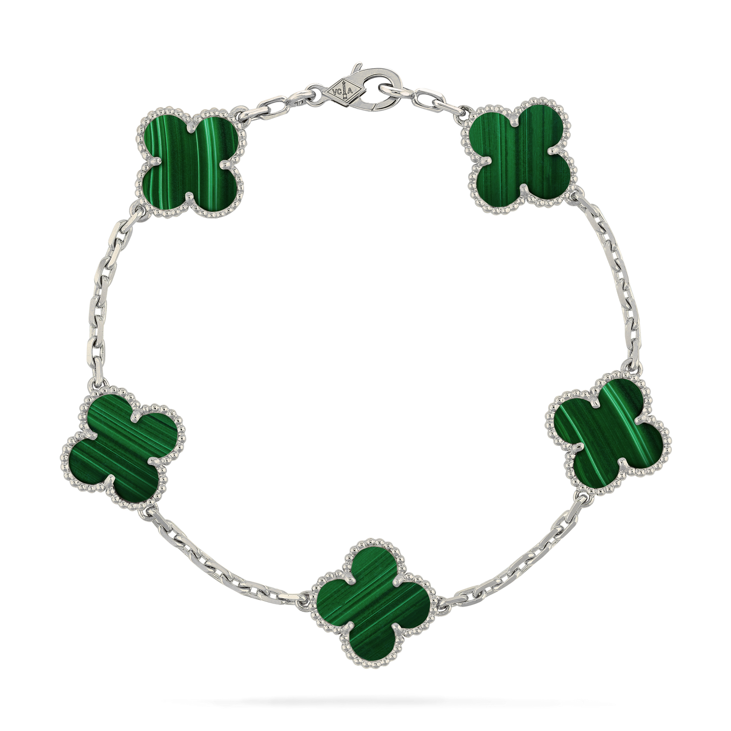 CURB CHAIN VAN CLEEF ALHAMBRA GREEN MALACHITE WHITE GOLD