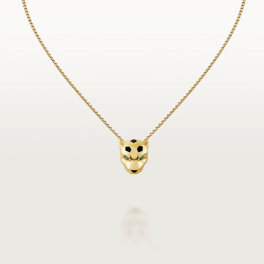 CARTIER PANTHER HEAD NECKLACE WITH RHINESTONES-PINK-GOLD